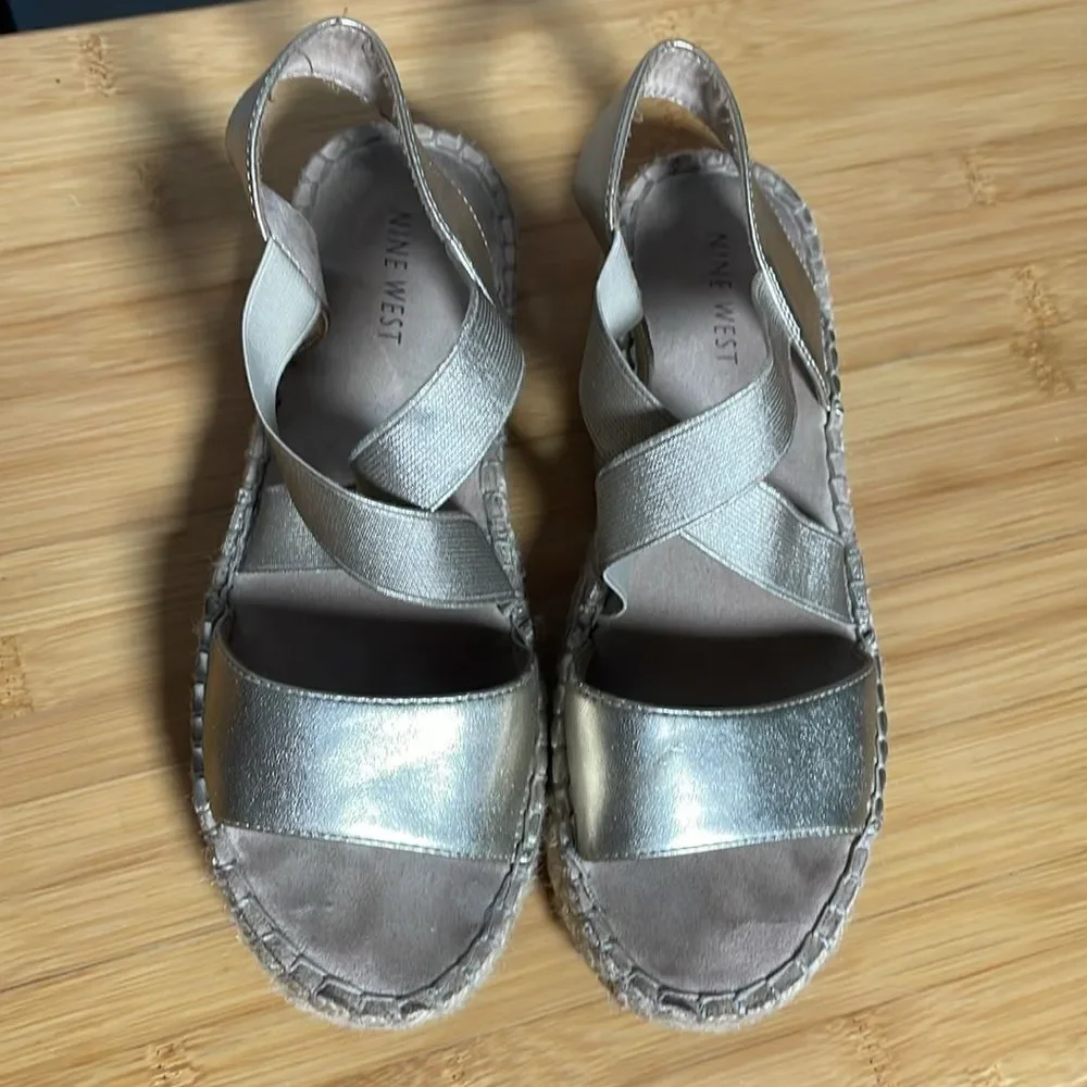 Nine West Gold “Boardwalk” Platform Espadrille Strappy Sandals (Size: 6)